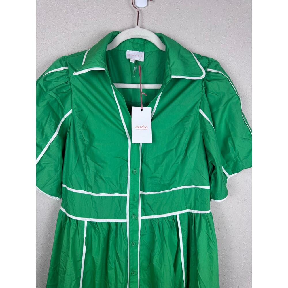 NWT Entro Green Solid Midi Dress Womens Size Large - Picture 2 of 9